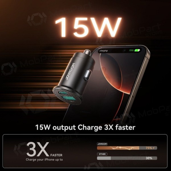 Carregador de carro Joyroom JR-CCN16 USB-A/USB-C 15W preto