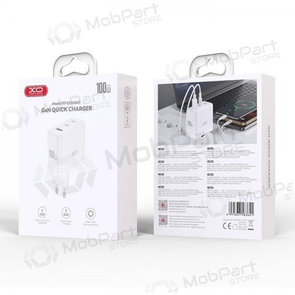 Carregador de telefone XO CE35 100 W 2x USB-C + USB-A branco