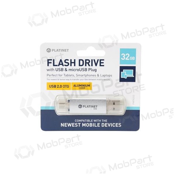 Pendrive Platinet 32GB OTG USB 2.0 + microUSB (prata)