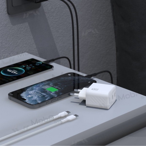 Carregador de telefone Dudao A28PC 45 W GaN 2x USB-C com cabo USB-C 1 m branco