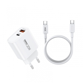 Carregador de telefone Remax RP-U120 20 W USB-C + USB-A com cabo USB-C 1 m branco