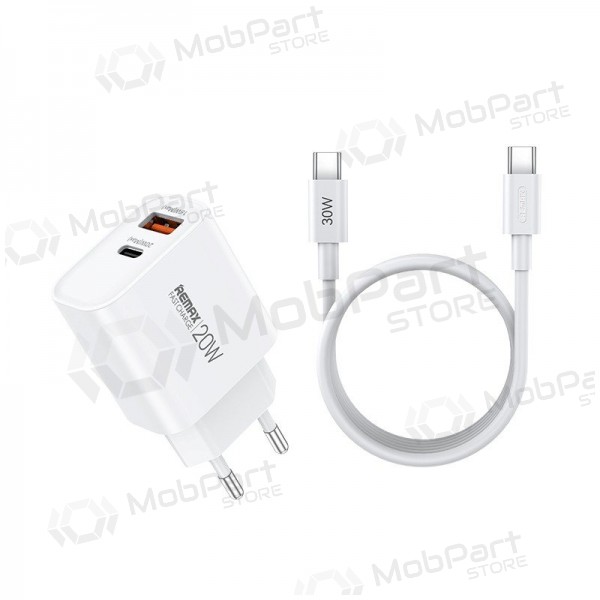 Carregador de telefone Remax RP-U120 20 W USB-C + USB-A com cabo USB-C 1 m branco