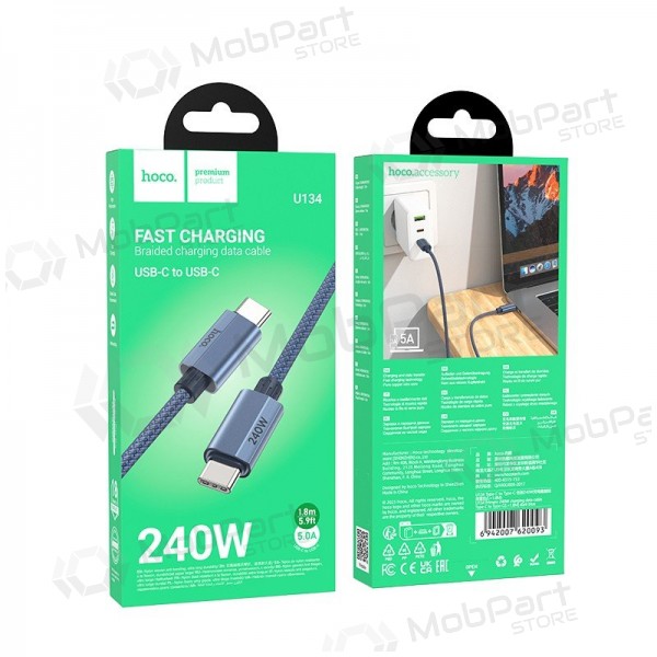 Cabo USB-C Hoco U134 USB-C para USB-C 1.8 m 240 W preto