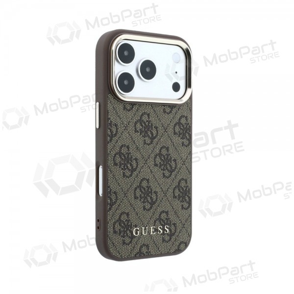Capa para Apple iPhone 18 Pro - Guess PU Leather 4G Gold Frame MagSafe (castanho)