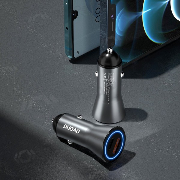 Carregador de telefone para carro Dudao R4Max 55 W USB-C + USB-A cinzento