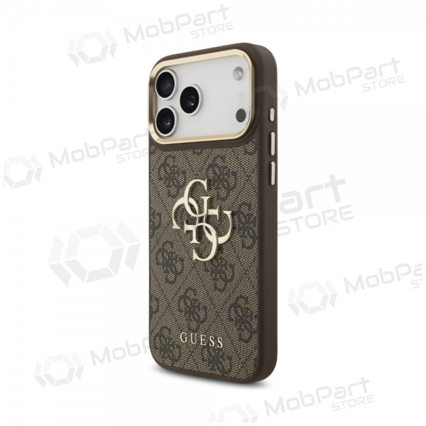 Capa para Apple iPhone 18 Pro Max - Guess PU Leather 4G Metal Logo Gold Frame (castanho)