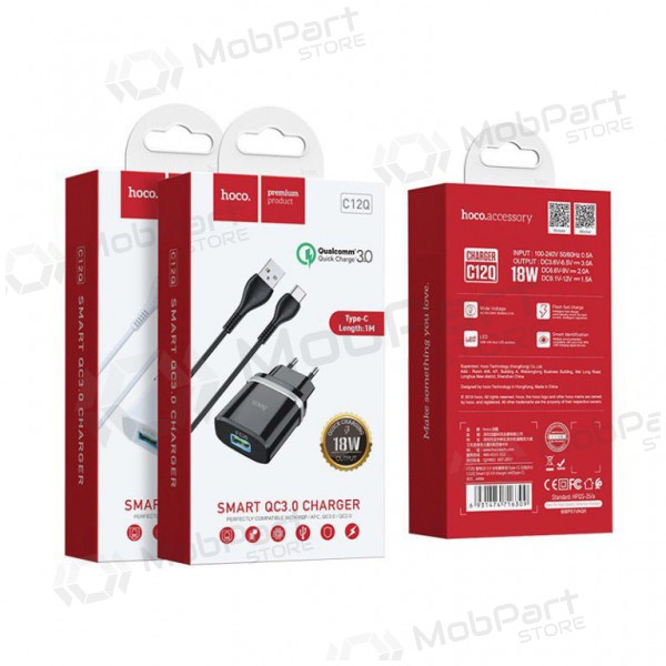 Carregador HOCO C12Q Smart USB + microUSB cabo (QC3.0) (preto)