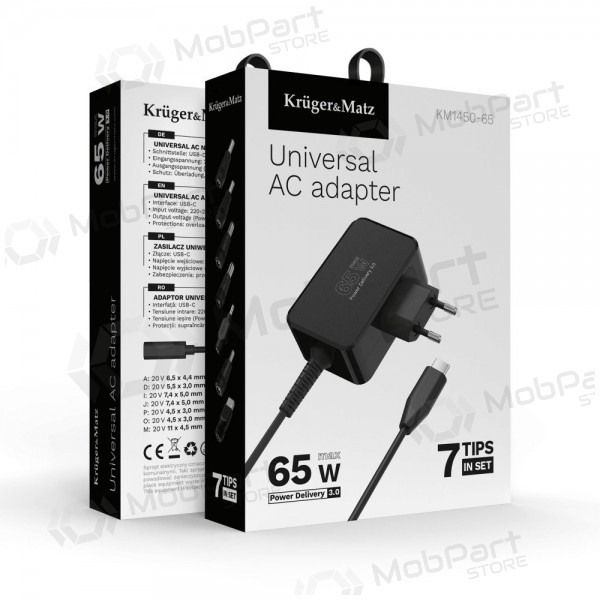 Carregador universal para portáteis Kruger&Matz 65W preto