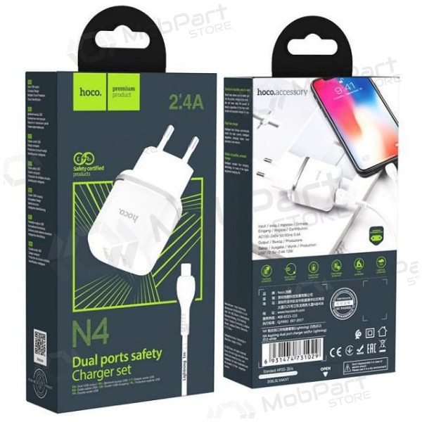 Carregador HOCO N4 Aspiring Dual USB + type-C cabo (5V 2.4A) (branco)