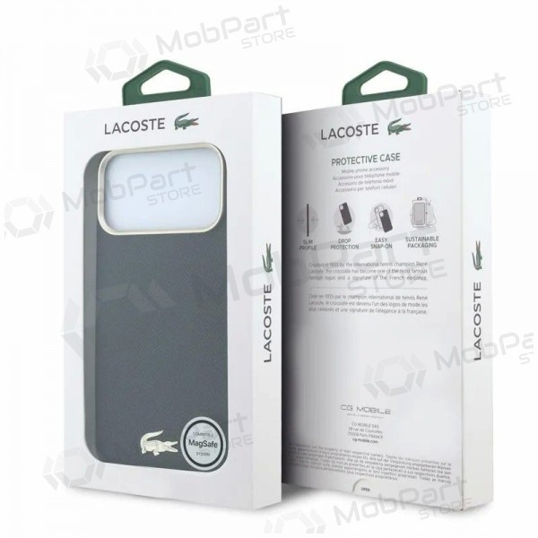 Capa para Apple iPhone 18 Pro Max - Lacoste PU Leather Champs Elysees Gold Logo MagSafe (preta)