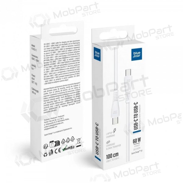 Cabo USB-C Blue Star PJ-DQ1-C USB-C para USB-C 1 m 60 W branco