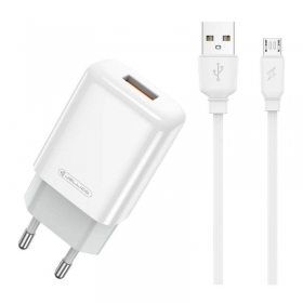 Carregador buitinis Jellico EU01 2.4A USB + MicroUSB branco