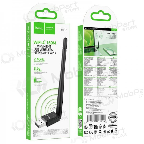 Adaptador USB Wi-Fi Hoco HI37 USB Wi-Fi 4 preto