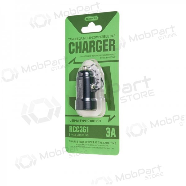 Carregador de carro Remax RCC361 15W USB-C/USB-A preto
