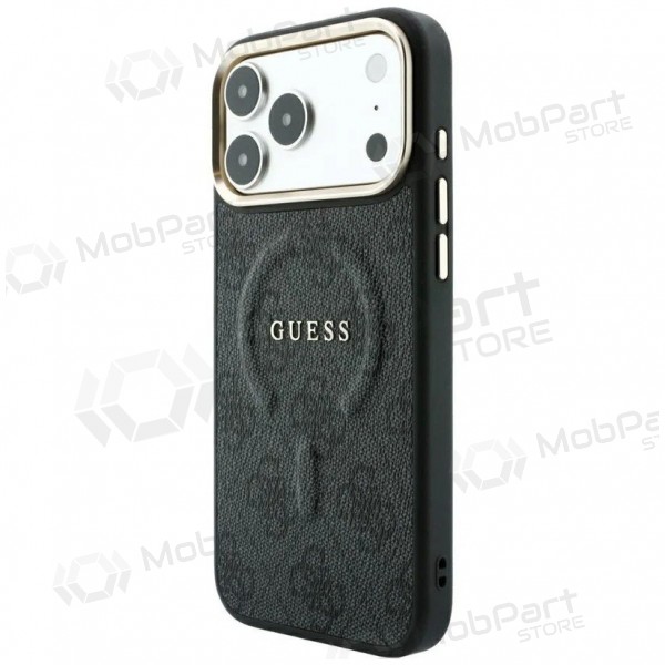 Capa para Apple iPhone 18 Pro Max - Guess PU Leather 4G Gold Frame Embossed MagSafe (preto)