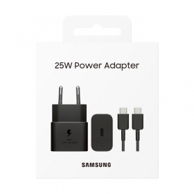 Carregador original Samsung EP-T2510XBEGEU 25W + USB-C cabo na embalagem preto