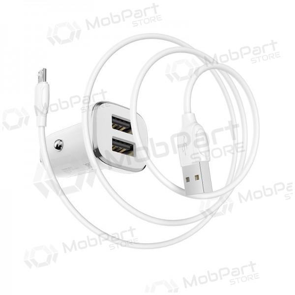 Carregador automobilinis Borofone BZ12 USB + microUSB (2.4A) (branco)