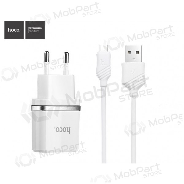 Carregador HOCO C12 Smart Dual USB + Lightning cabo (5V 2.4A) (branco)