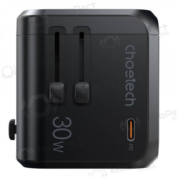 Universal kelioninis carregador Choetech PD5008 30W USB-C/3xUSB-A preto