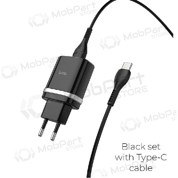 Carregador HOCO C12Q Smart USB + type-C cabo (QC3.0) (preto)