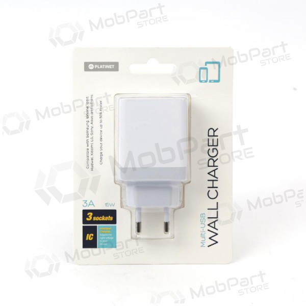 Carregador Platinet QuickCharge 3xUSB (15W 3A) (branco)