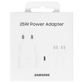 Carregador original Samsung EP-T2510XWEGEU 25W + USB-C cabo na embalagem branco