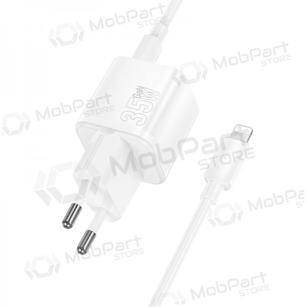 Carregador de telefone Hoco N66 35 W GaN USB-C + USB-A com cabo Lightning 1 m branco