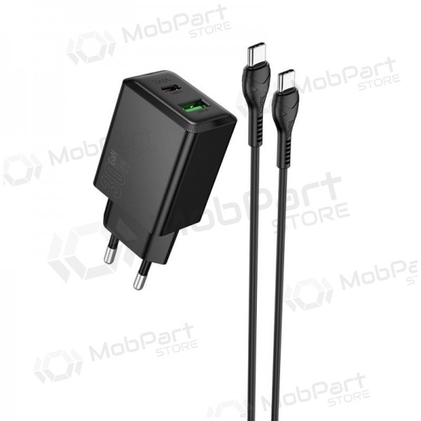 Carregador de telefone Hoco N71 30 W GaN USB-C + USB-A com cabo USB-C de 1 m preto