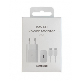 Carregador original Samsung EP-T1510XWEGEU 15W + cabo Type-C 1m na embalagem branco