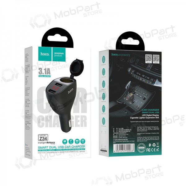 Carregador automobilinis Hoco Z34 x 2 USB (3.1A) (preto)