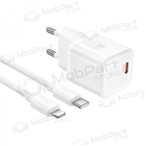 Carregador de telefone Hoco N66 35 W GaN USB-C + USB-A com cabo Lightning 1 m branco