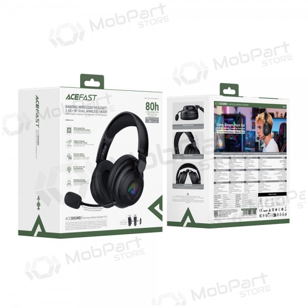 Auscultadores sem fios Acefast H15 Gaming over-ear com microfone USB-C pretos
