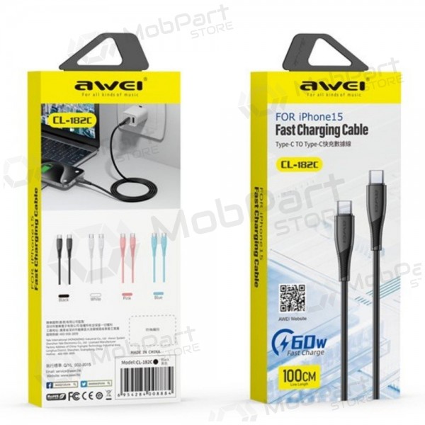 USB cabo Awei CL-182C USB-C to USB-C 1.0m branco