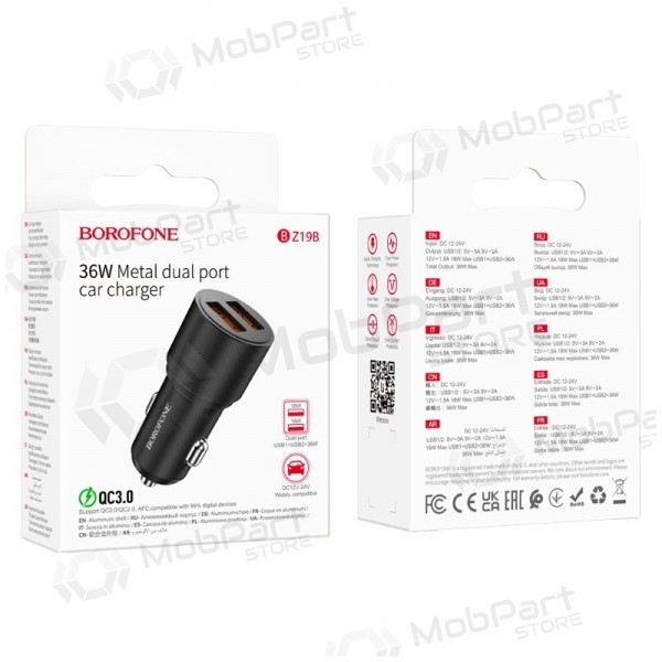 Carregador automobilinis Borofone BZ19B 2xUSB-A QC3.0 36W preto