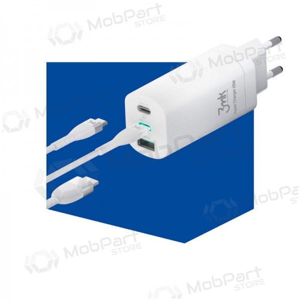 Carregador 3MK HyperCharger 65W 2xUSB-C, 1xUSB-A PD 3.0/QC 4.0 (branco)