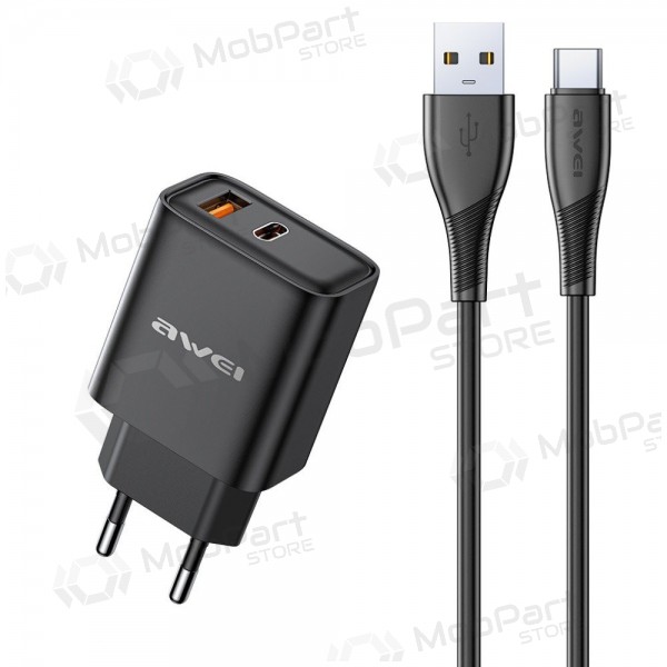 Carregador de telefone Awei PD81T-EU 22.5 W USB-C + USB-A PD preto