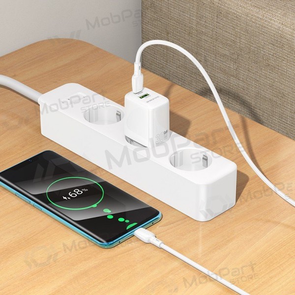 Carregador de telefone Borofone BN29 30 W USB-C + USB-A com cabo USB-C de 1 m branco