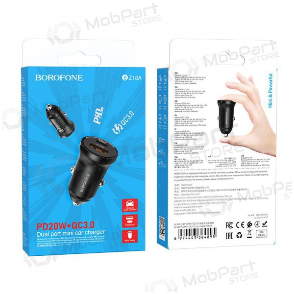 Carregador automobilinis Borofone BZ18A USB-A/Type-C PD20W+QC3.0 (preto)