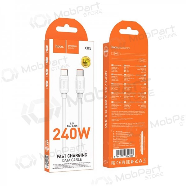 Cabo USB-C Hoco X115 USB-C para USB-C 1 m 240 W branco