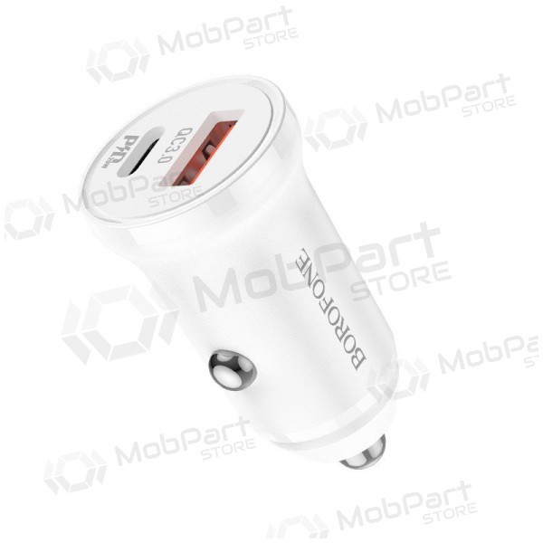 Carregador automobilinis Borofone BZ18A USB-A/Type-C PD20W+QC3.0 (branco)