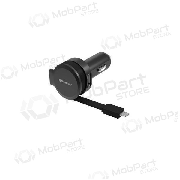 Carregador de carro Platinet MicroUsb (1xUSB 2.4A) (preto)