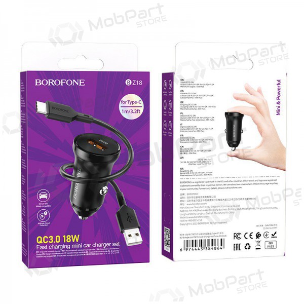 Carregador automobilinis Borofone BZ18 Quick Charge 3.0 18W + Type-C (preto)