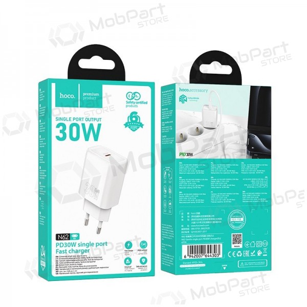 Carregador de telefone Hoco N62 30 W GaN USB-C branco