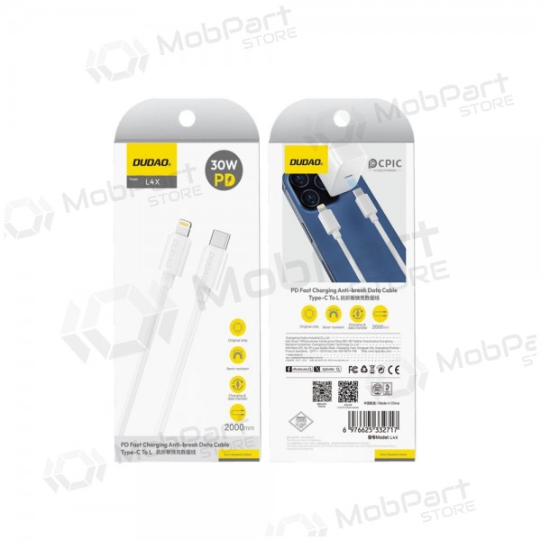 Cabo Lightning Dudao L4X USB-C para Lightning 2 m 30 W branco