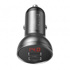 Carregador de telefone para carro Baseus Digital Display CCBX-0G 24 W 2x USB-A preto