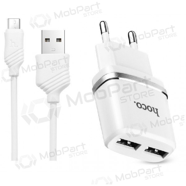 Carregador HOCO C12 Smart Dual USB + microUSB cabo (2.4A) (branco)