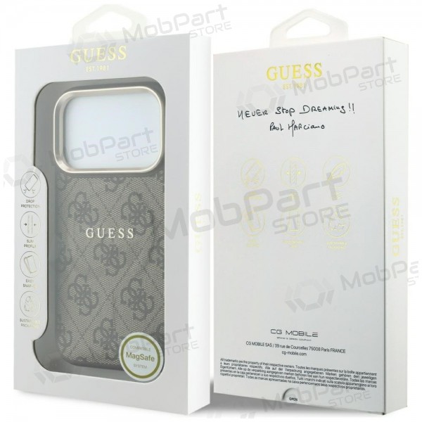 Capa para Apple iPhone 18 Pro Max - Guess PU Leather 4G Gold Frame Embossed MagSafe (castanho)