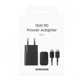Carregador original Samsung EP-T1510XBEGEU 15W + cabo Type-C 1m na embalagem preto