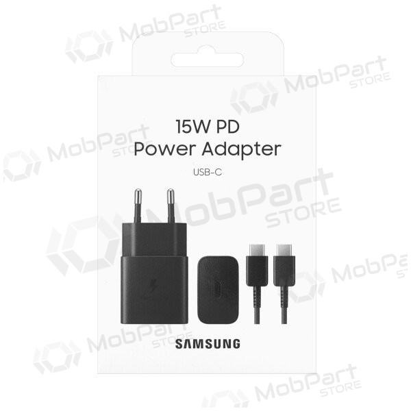 Carregador original Samsung EP-T1510XBEGEU 15W + cabo Type-C 1m na embalagem preto