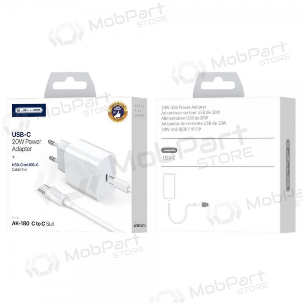 Carregador Jellico AK180 20W USB-C + USB-C to Lightning cable 1.0m branco